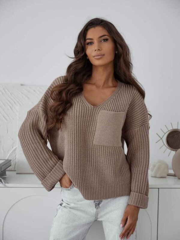 Sweter oversize z kieszonką PL produkcja latte