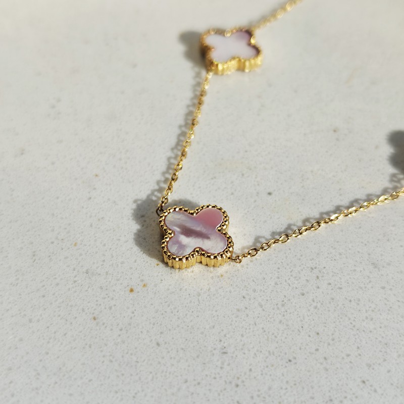 Naszyjnik stal szlachetna pozłacana 14k złotem, róż opalizujące KONICZYNY 13mm - obrazek 3
